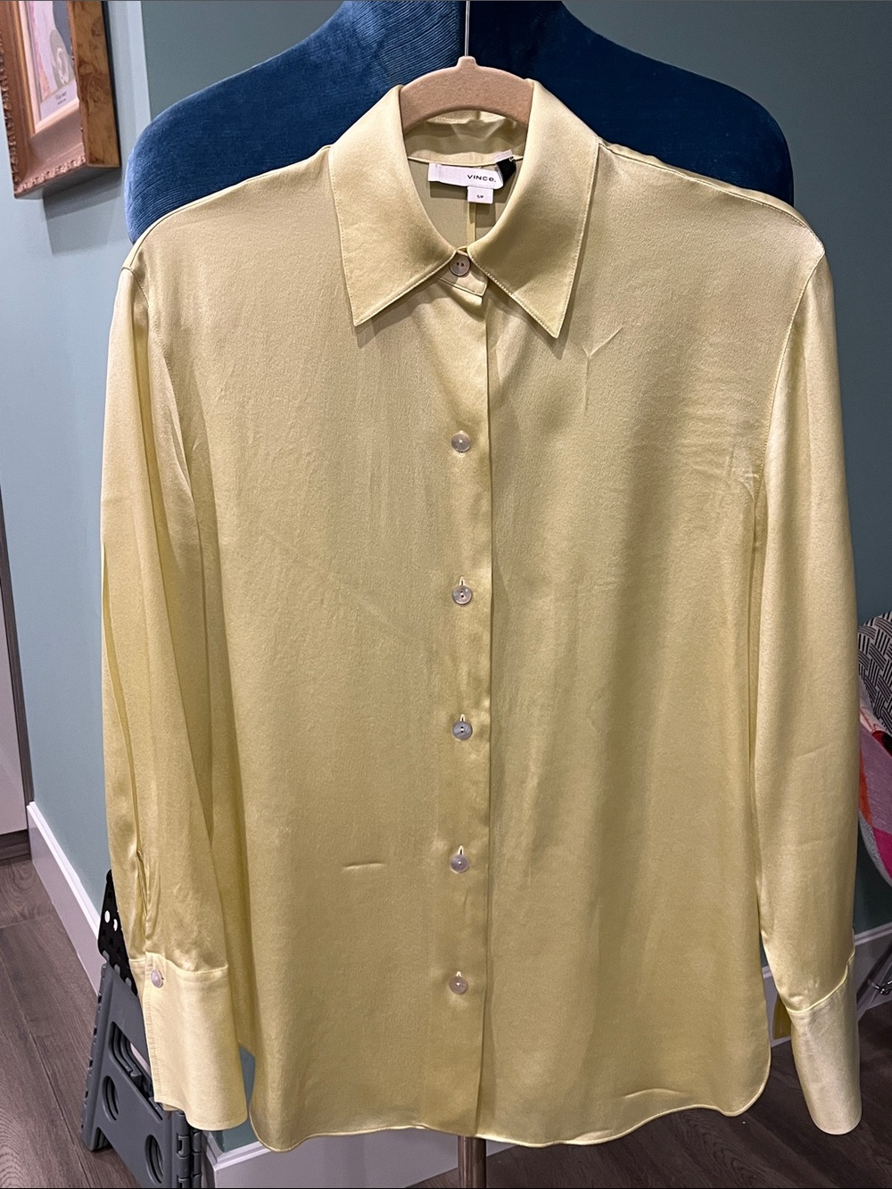Vince Pale Yellow Silk Button-Up Shirt
